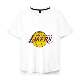 Мужская футболка хлопок Oversize с принтом LA Lakers в Санкт-Петербурге, 100% хлопок | свободный крой, круглый ворот, “спинка” длиннее передней части | basketball | lakers | media | nba | toplanding | баскетболл | лейкерс | лого баскетбольных клубов | лос анджелес | нба
