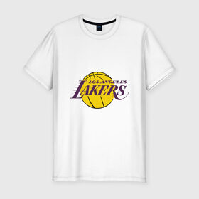Мужская футболка премиум с принтом LA Lakers в Санкт-Петербурге, 92% хлопок, 8% лайкра | приталенный силуэт, круглый вырез ворота, длина до линии бедра, короткий рукав | basketball | lakers | media | nba | toplanding | баскетболл | лейкерс | лого баскетбольных клубов | лос анджелес | нба