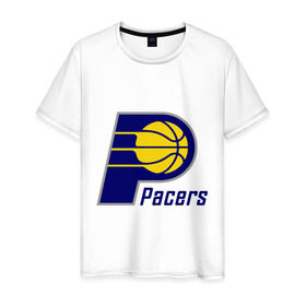 Мужская футболка хлопок с принтом Pacers в Санкт-Петербурге, 100% хлопок | прямой крой, круглый вырез горловины, длина до линии бедер, слегка спущенное плечо. | basketball | nba | баскетболл | лого баскетбольных клубов | нба