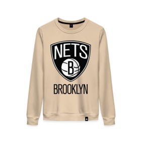 Женский свитшот хлопок с принтом Nets Brooklyn в Санкт-Петербурге, 100% хлопок | прямой крой, круглый вырез, на манжетах и по низу широкая трикотажная резинка  | бруклин