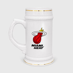 Кружка пивная с принтом Miami Heat-logo в Санкт-Петербурге,  керамика (Материал выдерживает высокую температуру, стоит избегать резкого перепада температур) |  объем 630 мл | basketball | nba | баскетболл | лого баскетбольных клубов | майами | нба