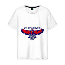 Мужская футболка хлопок с принтом Atlanta Hawks - logo в Санкт-Петербурге, 100% хлопок | прямой крой, круглый вырез горловины, длина до линии бедер, слегка спущенное плечо. | 