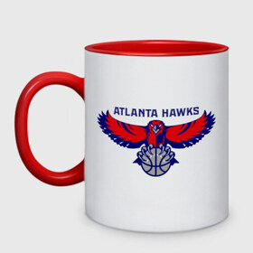 Кружка двухцветная с принтом Atlanta Hawks - logo в Санкт-Петербурге, керамика | объем — 330 мл, диаметр — 80 мм. Цветная ручка и кайма сверху, в некоторых цветах — вся внутренняя часть | 