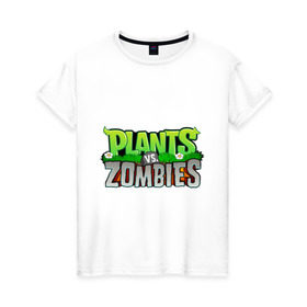 Женская футболка хлопок с принтом Plants vs zombies в Санкт-Петербурге, 100% хлопок | прямой крой, круглый вырез горловины, длина до линии бедер, слегка спущенное плечо | plants | zombies | игры