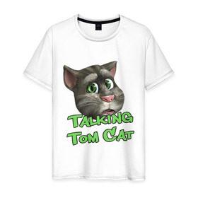 Мужская футболка хлопок с принтом Talking Tom Cat в Санкт-Петербурге, 100% хлопок | прямой крой, круглый вырез горловины, длина до линии бедер, слегка спущенное плечо. | говорящий кот том | игровые приложения | игры