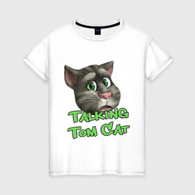Женская футболка хлопок с принтом Talking Tom Cat в Санкт-Петербурге, 100% хлопок | прямой крой, круглый вырез горловины, длина до линии бедер, слегка спущенное плечо | говорящий кот том | игровые приложения | игры