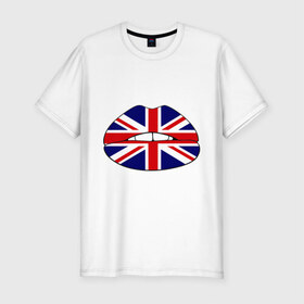 Мужская футболка премиум с принтом Britain lips в Санкт-Петербурге, 92% хлопок, 8% лайкра | приталенный силуэт, круглый вырез ворота, длина до линии бедра, короткий рукав | england | great britain | lips | англия | британия | британский флаг | великобритания | губы | поцелуй
