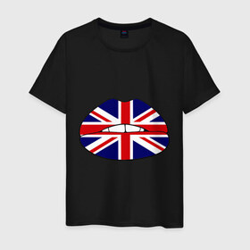 Мужская футболка хлопок с принтом Britain lips в Санкт-Петербурге, 100% хлопок | прямой крой, круглый вырез горловины, длина до линии бедер, слегка спущенное плечо. | england | great britain | lips | англия | британия | британский флаг | великобритания | губы | поцелуй