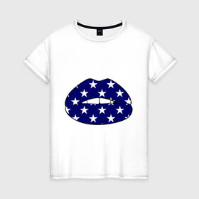 Женская футболка хлопок с принтом Star lips в Санкт-Петербурге, 100% хлопок | прямой крой, круглый вырез горловины, длина до линии бедер, слегка спущенное плечо | Тематика изображения на принте: 