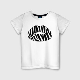 Детская футболка хлопок с принтом Zebra lips в Санкт-Петербурге, 100% хлопок | круглый вырез горловины, полуприлегающий силуэт, длина до линии бедер | Тематика изображения на принте: lips | губы | зебра | поцелуй