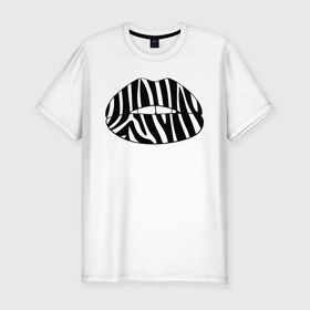 Мужская футболка премиум с принтом Zebra lips в Санкт-Петербурге, 92% хлопок, 8% лайкра | приталенный силуэт, круглый вырез ворота, длина до линии бедра, короткий рукав | lips | губы | зебра | поцелуй