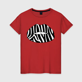 Женская футболка хлопок с принтом Zebra lips в Санкт-Петербурге, 100% хлопок | прямой крой, круглый вырез горловины, длина до линии бедер, слегка спущенное плечо | Тематика изображения на принте: lips | губы | зебра | поцелуй