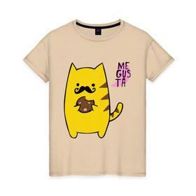 Женская футболка хлопок с принтом Me gusta cake в Санкт-Петербурге, 100% хлопок | прямой крой, круглый вырез горловины, длина до линии бедер, слегка спущенное плечо | megusta | девушкам | для девушек | животные | кот | кошка | мигуста | мило