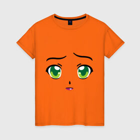 Женская футболка хлопок с принтом Аниме зеленые глаза в Санкт-Петербурге, 100% хлопок | прямой крой, круглый вырез горловины, длина до линии бедер, слегка спущенное плечо | anime | аниме | взгляд | глаза | зеленые глаза | лицо