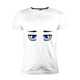 Мужская футболка премиум с принтом Синие аниме глаза в Санкт-Петербурге, 92% хлопок, 8% лайкра | приталенный силуэт, круглый вырез ворота, длина до линии бедра, короткий рукав | anime | аниме | взгляд | глаза | лицо | синие глаза
