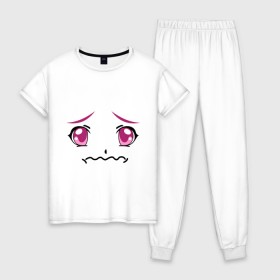 Женская пижама хлопок с принтом Розовые аниме глаза в Санкт-Петербурге, 100% хлопок | брюки и футболка прямого кроя, без карманов, на брюках мягкая резинка на поясе и по низу штанин | anime | аниме | взгляд | глаза | лицо | розовые глаза