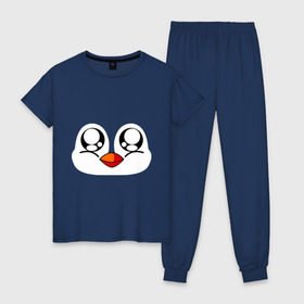 Женская пижама хлопок с принтом Морда пингвина в Санкт-Петербурге, 100% хлопок | брюки и футболка прямого кроя, без карманов, на брюках мягкая резинка на поясе и по низу штанин | пингвин