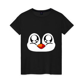 Женская футболка хлопок с принтом Морда пингвина в Санкт-Петербурге, 100% хлопок | прямой крой, круглый вырез горловины, длина до линии бедер, слегка спущенное плечо | пингвин