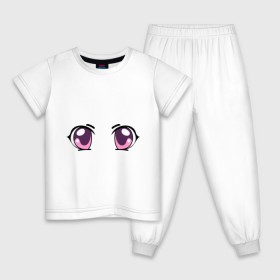 Детская пижама хлопок с принтом Фиолетовые аниме глаза в Санкт-Петербурге, 100% хлопок |  брюки и футболка прямого кроя, без карманов, на брюках мягкая резинка на поясе и по низу штанин
 | anime | взгляд | лицо