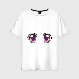 Женская футболка хлопок Oversize с принтом Фиолетовые аниме глаза в Санкт-Петербурге, 100% хлопок | свободный крой, круглый ворот, спущенный рукав, длина до линии бедер
 | Тематика изображения на принте: anime | взгляд | лицо