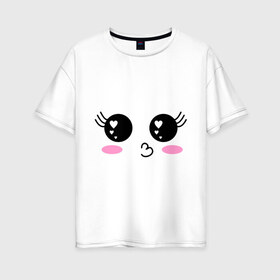 Женская футболка хлопок Oversize с принтом Дай поцелую в Санкт-Петербурге, 100% хлопок | свободный крой, круглый ворот, спущенный рукав, длина до линии бедер
 | anime | аниме | лицо | мордочка | поцелуй