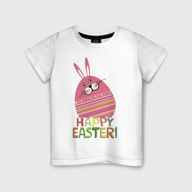 Детская футболка хлопок с принтом Easter rabbit в Санкт-Петербурге, 100% хлопок | круглый вырез горловины, полуприлегающий силуэт, длина до линии бедер | Тематика изображения на принте: happy easter | кролик | пасха | пасхальное яйцо | пасхальный кролик | счастливой пасхи