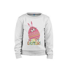 Детский свитшот хлопок с принтом Easter rabbit в Санкт-Петербурге, 100% хлопок | круглый вырез горловины, эластичные манжеты, пояс и воротник | Тематика изображения на принте: happy easter | кролик | пасха | пасхальное яйцо | пасхальный кролик | счастливой пасхи
