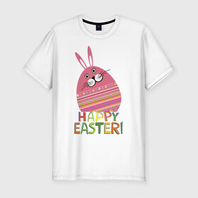 Мужская футболка премиум с принтом Easter rabbit в Санкт-Петербурге, 92% хлопок, 8% лайкра | приталенный силуэт, круглый вырез ворота, длина до линии бедра, короткий рукав | Тематика изображения на принте: happy easter | кролик | пасха | пасхальное яйцо | пасхальный кролик | счастливой пасхи