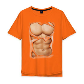 Мужская футболка хлопок Oversize с принтом Идеальный пресс в Санкт-Петербурге, 100% хлопок | свободный крой, круглый ворот, “спинка” длиннее передней части | мужское тело | мышцы | тело | торс