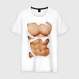Мужская футболка хлопок с принтом Идеальный пресс в Санкт-Петербурге, 100% хлопок | прямой крой, круглый вырез горловины, длина до линии бедер, слегка спущенное плечо. | мужское тело | мышцы | тело | торс