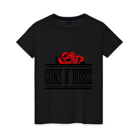 Женская футболка хлопок с принтом Guns n roses red в Санкт-Петербурге, 100% хлопок | прямой крой, круглый вырез горловины, длина до линии бедер, слегка спущенное плечо | guns and roses | rock | ганс н роуз | музыка | рок