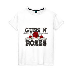 Женская футболка хлопок с принтом Guns n roses black в Санкт-Петербурге, 100% хлопок | прямой крой, круглый вырез горловины, длина до линии бедер, слегка спущенное плечо | guns and roses | rock | ганс н роуз | музыка | рок