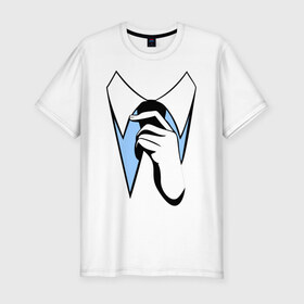 Мужская футболка премиум с принтом White collarrr в Санкт-Петербурге, 92% хлопок, 8% лайкра | приталенный силуэт, круглый вырез ворота, длина до линии бедра, короткий рукав | white collar | белый воротничок | воротник | галстук | рубашка | сериал | телесериал