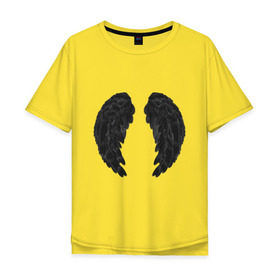 Мужская футболка хлопок Oversize с принтом Demon wing в Санкт-Петербурге, 100% хлопок | свободный крой, круглый ворот, “спинка” длиннее передней части | Тематика изображения на принте: black | dark angel | demon | devil | двушкам | дьявол | крылья демона | с крыльями