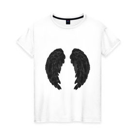 Женская футболка хлопок с принтом Demon wing в Санкт-Петербурге, 100% хлопок | прямой крой, круглый вырез горловины, длина до линии бедер, слегка спущенное плечо | black | dark angel | demon | devil | двушкам | дьявол | крылья демона | с крыльями