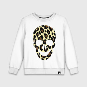 Детский свитшот хлопок с принтом Skull leopard в Санкт-Петербурге, 100% хлопок | круглый вырез горловины, эластичные манжеты, пояс и воротник | leo | skull | леопард | череп