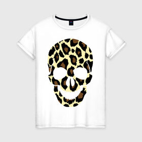 Женская футболка хлопок с принтом Skull leopard в Санкт-Петербурге, 100% хлопок | прямой крой, круглый вырез горловины, длина до линии бедер, слегка спущенное плечо | leo | skull | леопард | череп