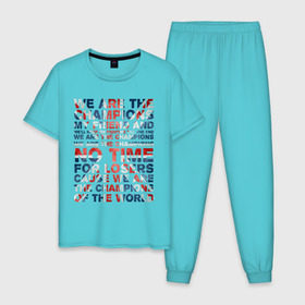 Мужская пижама хлопок с принтом Champion flag в Санкт-Петербурге, 100% хлопок | брюки и футболка прямого кроя, без карманов, на брюках мягкая резинка на поясе и по низу штанин
 | queen | rock | британский флаг | великобритания | рок