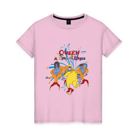 Женская футболка хлопок с принтом Queen A Kind of Magic в Санкт-Петербурге, 100% хлопок | прямой крой, круглый вырез горловины, длина до линии бедер, слегка спущенное плечо | freddie mercury | queen | классический рок | куин | рок группа | фредди меркьюри