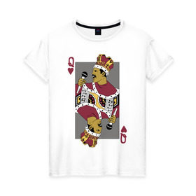 Женская футболка хлопок с принтом Queen playing card в Санкт-Петербурге, 100% хлопок | прямой крой, круглый вырез горловины, длина до линии бедер, слегка спущенное плечо | freddie mercury | queen | классический рок | куин | рок группа | фредди меркьюри