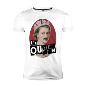 Мужская футболка премиум с принтом The Queen в Санкт-Петербурге, 92% хлопок, 8% лайкра | приталенный силуэт, круглый вырез ворота, длина до линии бедра, короткий рукав | freddie mercury | queen | классический рок | куин | рок группа | фредди меркьюри