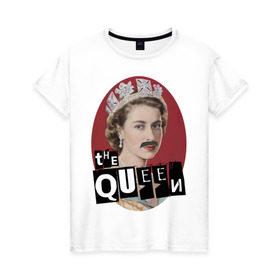 Женская футболка хлопок с принтом The Queen в Санкт-Петербурге, 100% хлопок | прямой крой, круглый вырез горловины, длина до линии бедер, слегка спущенное плечо | freddie mercury | queen | классический рок | куин | рок группа | фредди меркьюри