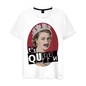 Мужская футболка хлопок с принтом The Queen в Санкт-Петербурге, 100% хлопок | прямой крой, круглый вырез горловины, длина до линии бедер, слегка спущенное плечо. | freddie mercury | queen | классический рок | куин | рок группа | фредди меркьюри