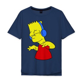 Мужская футболка хлопок Oversize с принтом Барт в наушниках в Санкт-Петербурге, 100% хлопок | свободный крой, круглый ворот, “спинка” длиннее передней части | bart | bart simpson | simpsons | барт в наушниках | барт симпсон | голова барта | симпсоны | симсоны