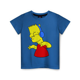 Детская футболка хлопок с принтом Барт в наушниках в Санкт-Петербурге, 100% хлопок | круглый вырез горловины, полуприлегающий силуэт, длина до линии бедер | bart | bart simpson | simpsons | барт в наушниках | барт симпсон | голова барта | симпсоны | симсоны