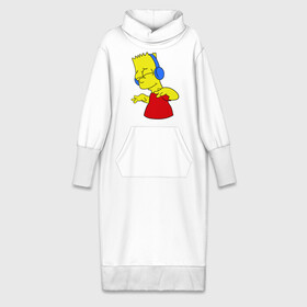 Платье удлиненное хлопок с принтом Барт в наушниках в Санкт-Петербурге,  |  | Тематика изображения на принте: bart | bart simpson | simpsons | барт в наушниках | барт симпсон | голова барта | симпсоны | симсоны