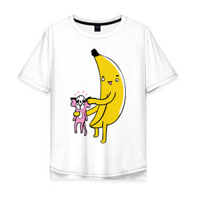 Мужская футболка хлопок Oversize с принтом Мстительный банан в Санкт-Петербурге, 100% хлопок | свободный крой, круглый ворот, “спинка” длиннее передней части | Тематика изображения на принте: bananes | мартышка | обезьяна | фрукты