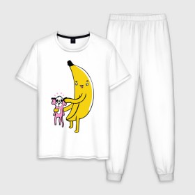 Мужская пижама хлопок с принтом Мстительный банан в Санкт-Петербурге, 100% хлопок | брюки и футболка прямого кроя, без карманов, на брюках мягкая резинка на поясе и по низу штанин
 | Тематика изображения на принте: bananes | мартышка | обезьяна | фрукты