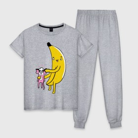 Женская пижама хлопок с принтом Мстительный банан в Санкт-Петербурге, 100% хлопок | брюки и футболка прямого кроя, без карманов, на брюках мягкая резинка на поясе и по низу штанин | bananes | мартышка | обезьяна | фрукты