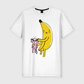 Мужская футболка премиум с принтом Мстительный банан в Санкт-Петербурге, 92% хлопок, 8% лайкра | приталенный силуэт, круглый вырез ворота, длина до линии бедра, короткий рукав | Тематика изображения на принте: bananes | мартышка | обезьяна | фрукты
